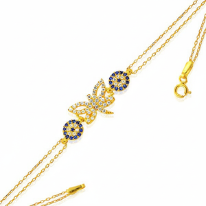 Yellow Gold P. 925K Sterling Silver Turkish <b>Dragonfly</b> Evil Eye <b>Bracelet</b> BSBL042 - Product Image 2