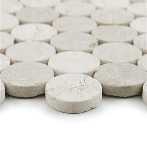 Piastrelle a Mosaico Circolari in Avorio 12x12 Pollici, Decorazione per Pavimenti e Pareti in Pietra Naturale - Product Image 2