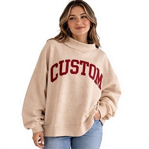 Sweat-shirt décontracté à col montant pour femme, 100 % coton/polyester molletonné biologique, manches longues, multicolore, prix de gros - Product Image 1
