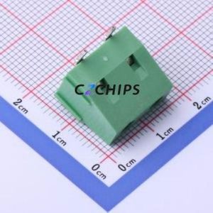 DB128R-7.62-2P-GN-S Screw Terminal Block Bent Lead Through Hole,P=7.62mm Connector 1x2P 7.62mm Green Right Angle Insert - Product Image 1