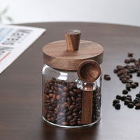 Pot en verre hermétique avec couvercle en bois d'acacia pour le stockage de grains de café, de thé et de céréales, idéal pour le dropshipping transfrontalier