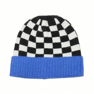 Plain Checkered Beanie Embroidery Logo Custom Knitted Winter Hats Men <b>Women</b> Fashion Beanies Hat - Product Image 3