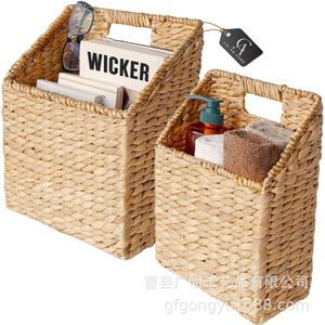 Rattan <b>Storage</b> <b>Basket</b> Rectangle With Handle Wall Mounted For Mail And Envelope Organization - Product Image 1