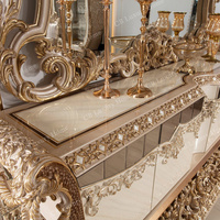 Buffet de salle à manger vintage turc de luxe antique avec sculptures, armoire en bois pour villa, meubles de maison