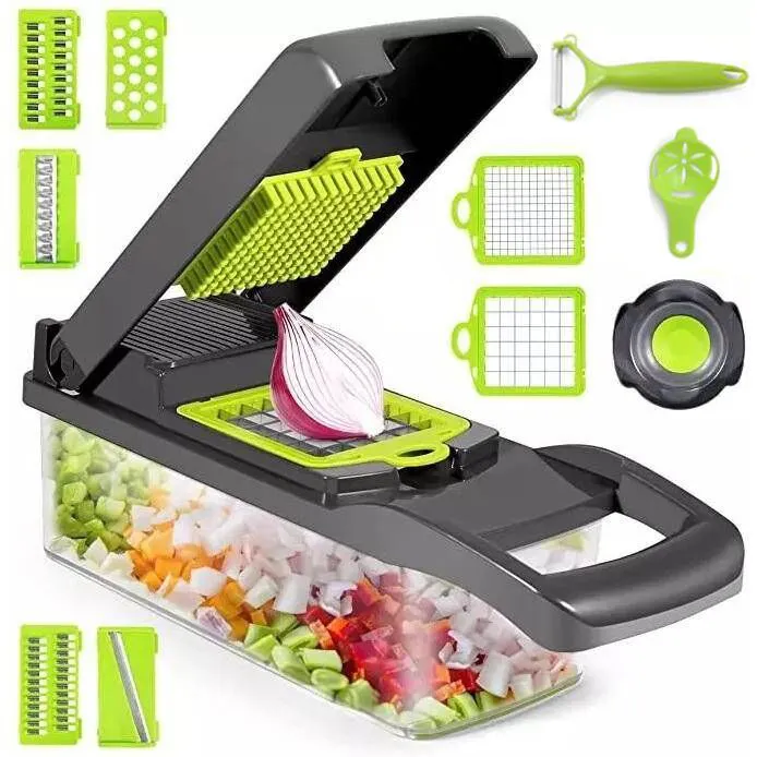 Amazon Hot Selling High Quality Hand Press Veggie Gadget 12 In 1 Vegetable Chopper Veget Mandoline Slicer Cutter With Container