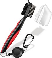 Brosse de nettoyage de clubs de golf 3-en-1 avec logo personnalisé, double poils en nylon, clip mousqueton rétractable et nettoyeur de rainures de golf