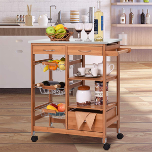 Carrello da <span class=keywords><strong>Cucina</strong></span> <span class=keywords><strong>con</strong></span> Ripiani in Legno di Bambù, Carrello Portavivande <span class=keywords><strong>con</strong></span> Cassetto e Cesto - Product Image 6