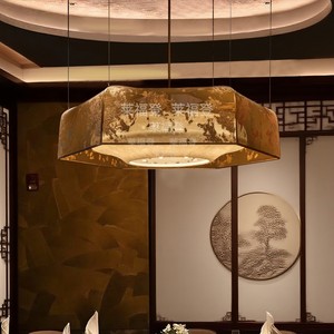 New Chinese Style Square Chandelier Gold Fabric <b>Led</b> <b>Light</b> For Banquet Hall Hotel Restaurant - Product Image 2