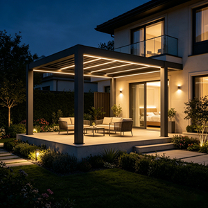Toldo de aluminio eléctrico ajustable personalizado para espacios de yoga y relajación al aire libre, resistente al viento y la lluvia, con drenaje oculto e integración de luz LED. - Product Image 6