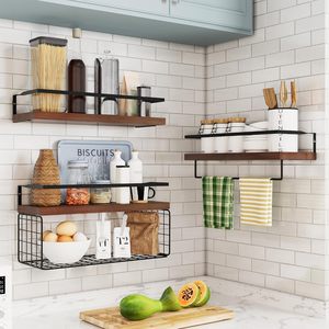 Modern Style Wall-Mounted Bathroom Shelf with Metal Frame and Wooden Storage Rack Includes Towel Bar and Storage Basket - Product Image 2