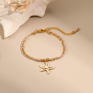 トレンディなシェリーアニバーサリーバケーションビーチDIYヒトデコンクハートペンダントチャームブレスレット18Kゴールドステンレススチール防水 - Product Image 4