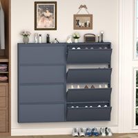 Armoire à chaussures murale GREATMEET, 4 tiroirs magnétiques rabattables, organisateur métallique dissimulé pour l'arrière de la porte et le rangement d'entrée.