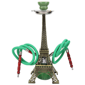 Grande Chicha Tour <span class=keywords><strong>Paris</strong></span> Narguil Th me M tal Noir 2 Tuyaux Pipe à Eau avec Bol en Céramique pour Cadeau, Lounge, Souvenir, Décoration - Product Image 5