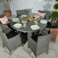 Chaises de salle à manger en rotin d'extérieur avec table ronde, mobilier de jardin en osier, grand fauteuil avec table, résistant aux UV, ensemble de salle à manger pour la cour