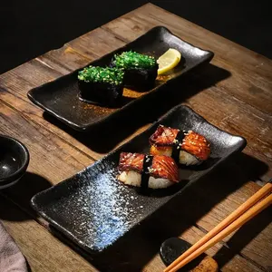 日本简单的石头寿司盘陶瓷矩形盘酒店个性蛋糕零食餐具