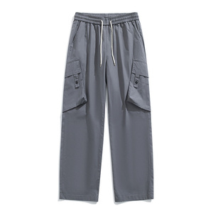 American Retro Style Casual Pants for Spring Canvas Multi-Bag Tooling <b>Split</b> Design Three-Dimensional Pleated Straight - Product Image 4