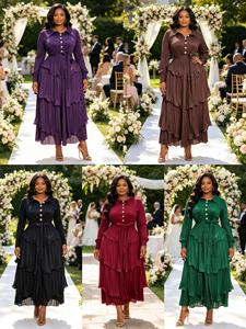 Robe longue plissée <span class=keywords><strong>Miyaki</strong></span> grande taille pour femme, élégante et décontractée, couleur unie, avec boutons, idéale pour les fêtes – Vente en gros Afrique - Product Image 2