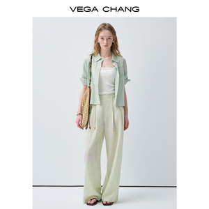 VEGA CHANG Completo Due Pezzi Verde Menta per Donna, Pantaloni a Vita Alta e Gamba Larga, Outfit Estivo Casual, Vendita all'Ingrosso - Product Image 6