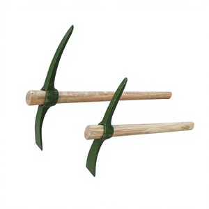 Pioche pour utilisation en extérieur sur véhicule, manche en bois ; Pioche-mattock en acier vert ; Pelle de sauvetage anti-inondation de style militaire, grande et petite, fabriquée en Chine - Product Image 1