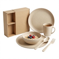 Ensemble de vaisselle en paille de blé beige, vaisselle jetable, bol, assiette, tasse, cuillère pour la salle à manger à domicile