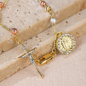 Pulsera de cuentas de <span class=keywords><strong>Rosario</strong></span> religioso de lujo, colgante de Cruz DE LA <span class=keywords><strong>Virgen</strong></span> María católica ajustable, joyería religiosa de lujo a la moda - Product Image 3