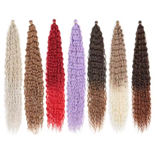 Trenzas de ganchillo rizadas al agua sintéticas al por mayor extensiones de cabello a granel cabello trenzado rizado sintético degradado de onda profunda - Product Image 1