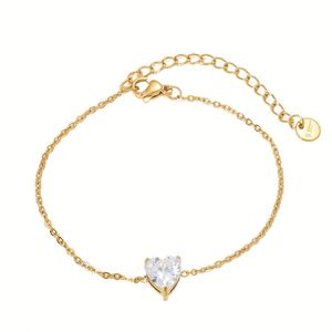 Ensemble collier et bracelet en zircon en forme de cœur, chaîne en cuivre style bambou, pour femme, tendance et simple - Product Image 5