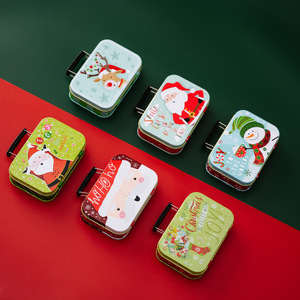 Decoración navideña encantadora pequeña, maletín caja de hojalata dibujos animados Santa Claus muñeco de nieve alce lata caramelo Chocolate caja regalo para niños/ - Product Image 1