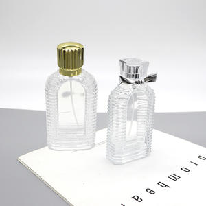 Flacon de parfum en verre de style luxueux carré rayé, flacon de parfum vide personnalisé avec vaporisateur cosmétique avec clip - Product Image 2