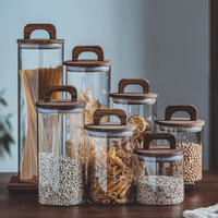 Frascos de Vidrio de Borosilicato de Alta Calidad para Cosméticos, Frascos Redondos Herméticos de Vidrio para Almacenar Granos de Café con Tapa de Bambú, para Exhibición de Té y Uso en la Cocina