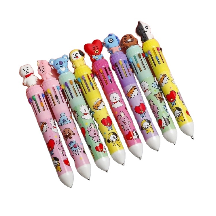 Popular 10 colors pressing ballpoint pen cartoon rabbit puppy koala writing pen student popular stationery