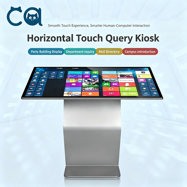 Floor Standing Horizontal Touch Screen Kiosk, Mall Self-Service Inquiry Terminal LCD Digital Signage