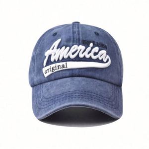 Gorra de béisbol deportiva vintage de algodón lavado con visera y logo 3D bordado de América de 6 paneles para mujer, al por mayor - Product Image 1