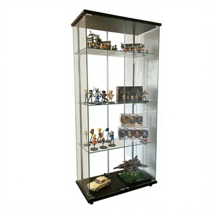Black Tempered Glass Display Cabinet Rectangular Etagere Shelf with Glass Back for Exhibition Display Home Decor - Product Image 1