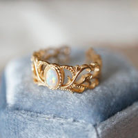 Bague vintage pour femme, style rétro, inspirée d'Instagram, en tungstène électroplaqué, avec motif floral en spirale et opale incrustée, de style japonais