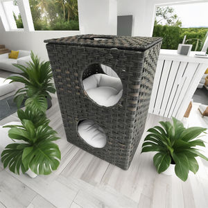 Condominio de gato de 2 niveles vertical personalizado | Ratán tejido, refugio de mascotas de varios agujeros con cojines extraíbles Ideal para perros y gatos - Product Image 2