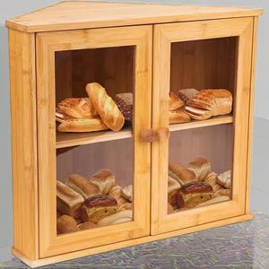 बड़ी क्षमता बांस के कोने ब्रेड बॉक्स रसोई के लिए लकड़ी की रोटी रोटी का भंडारण भोजन बॉक्स - Product Image 5