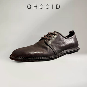 Qhccid Chaussures Derby en cuir marron pour hommes, talon bas, chaussures habillées décontractées pour le bureau, à lacets avant, couleur unie, style jeune - Product Image 3