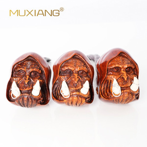 Muxiang Hand Carved Wood Tobacco Pipe Guldan Shape Dark Brown With White Horns Smoking Pipe For Men - Product Image 2