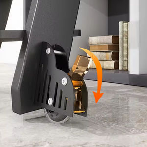 سلم مكتبة متحرك قابل للتمدد من كينميد، طقم سلم منزلق للرفوف مصنوع من الفولاذ والخشب مع فرامل - Product Image 4