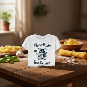 Maglietta More Pasta Less Drama bianca unisex per adulti taglia SMLXLXXL - Product Image 3