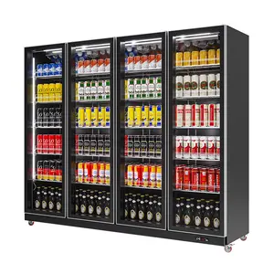 Cooler display kulkas kaca pintu 4 pintu kulkas untuk toko belanja produk supermarket