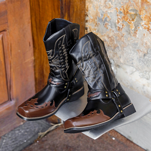 <strong>Men's</strong> Winter Casual <strong>Tall</strong> <strong>Boots</strong> with Embroidery Square Toe and Chunky Heel Slip Resistant Cowboy <strong>Boots</strong> - Product Image 3