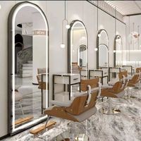Miroir de salon de coiffure de luxe de haute qualité avec éclairage LED, trois couleurs réglables, mobilier commercial pour salon de coiffure