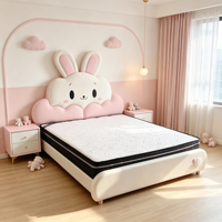 Öko-Massivholz PU-Leder Hasen-Polsterbett mit Aufbewahrungsschublade, Sicherheitsgeländer Prinzessinnenbett für Mädchenzimmer Hotel