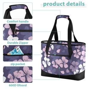 Hawaiian Custom Hau Flower Thermal Lunch Box Shoulder Bags Durable Oxford <b>Material</b> Insulated <b>Cooler</b> Lunch Tote Bag - Product Image 5