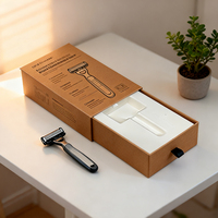Boîte cadeau en carton bleu faite à la main, style tiroir, pour rasoir de sécurité avec kit de rasage pour hommes - Boîtes rigides