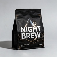 Sachet en papier kraft noir compostable imprimé sur mesure avec doublure PLA pour grains de café fraîchement torréfiés – Emballage alimentaire écologique