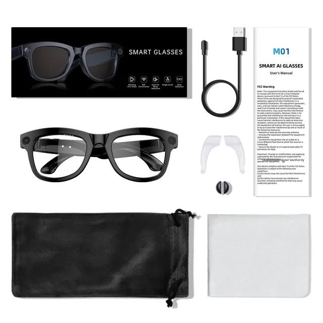 Smart Glasses M01 M01Pro Duo Camera AI Translation Object Recognition ChatGPT for Calling Music Magnetic Charging PC+ABS