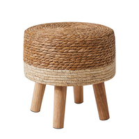 Reposapiés Otomano Ecológico Tejido a Mano con Patas de Madera Maciza, Banco Versátil para Entrada, Asiento para Tocador, Reposapiés para Sala de Estar